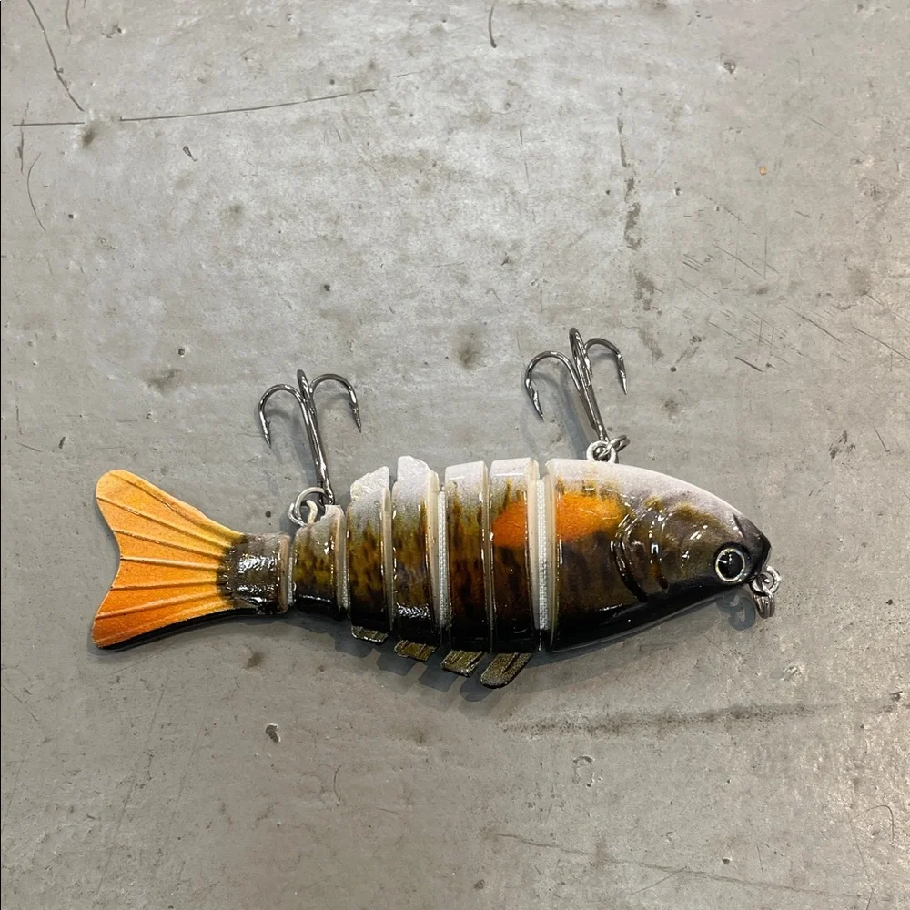 Realistic Multi-Jointed Fish Lure - Orange, Brown, Silver